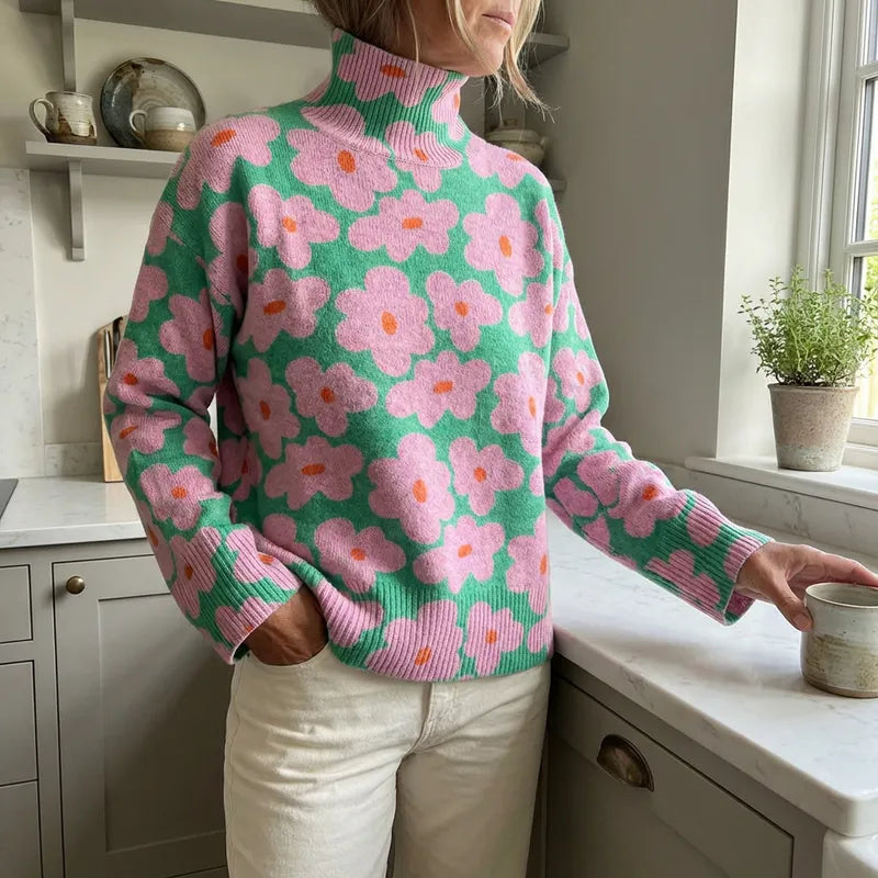 Aspen gebreide damescoltrui met bloemen