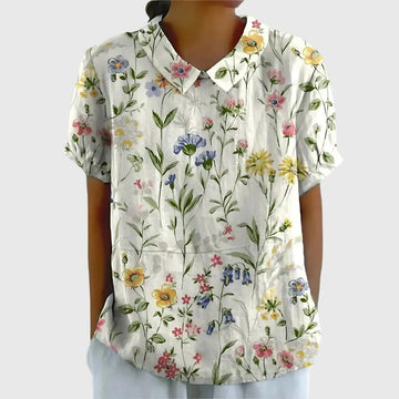 Ava damesblouse met kraag, bloemenprint en korte mouwen