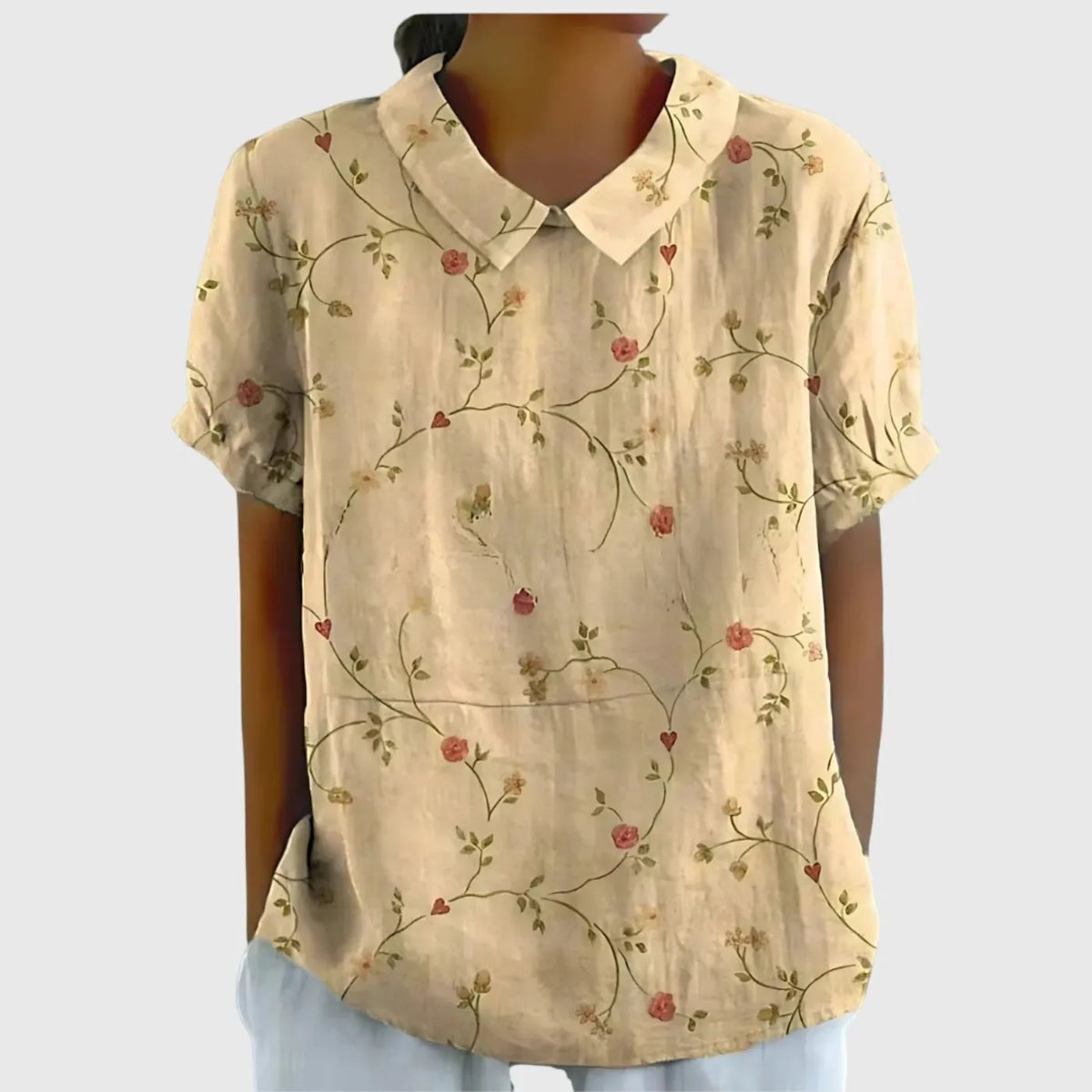 Ava damesblouse met kraag, bloemenprint en korte mouwen