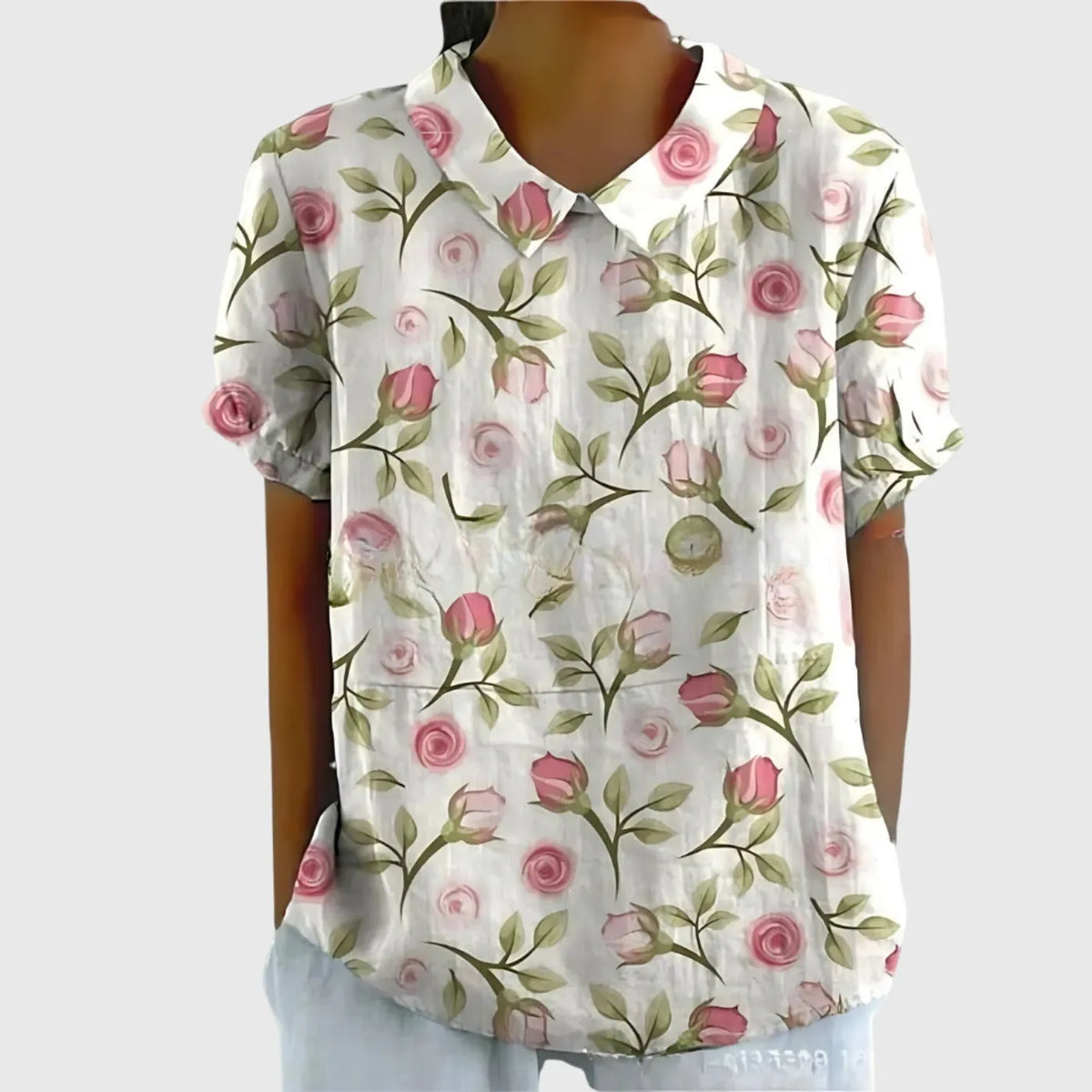 Ava damesblouse met kraag, bloemenprint en korte mouwen