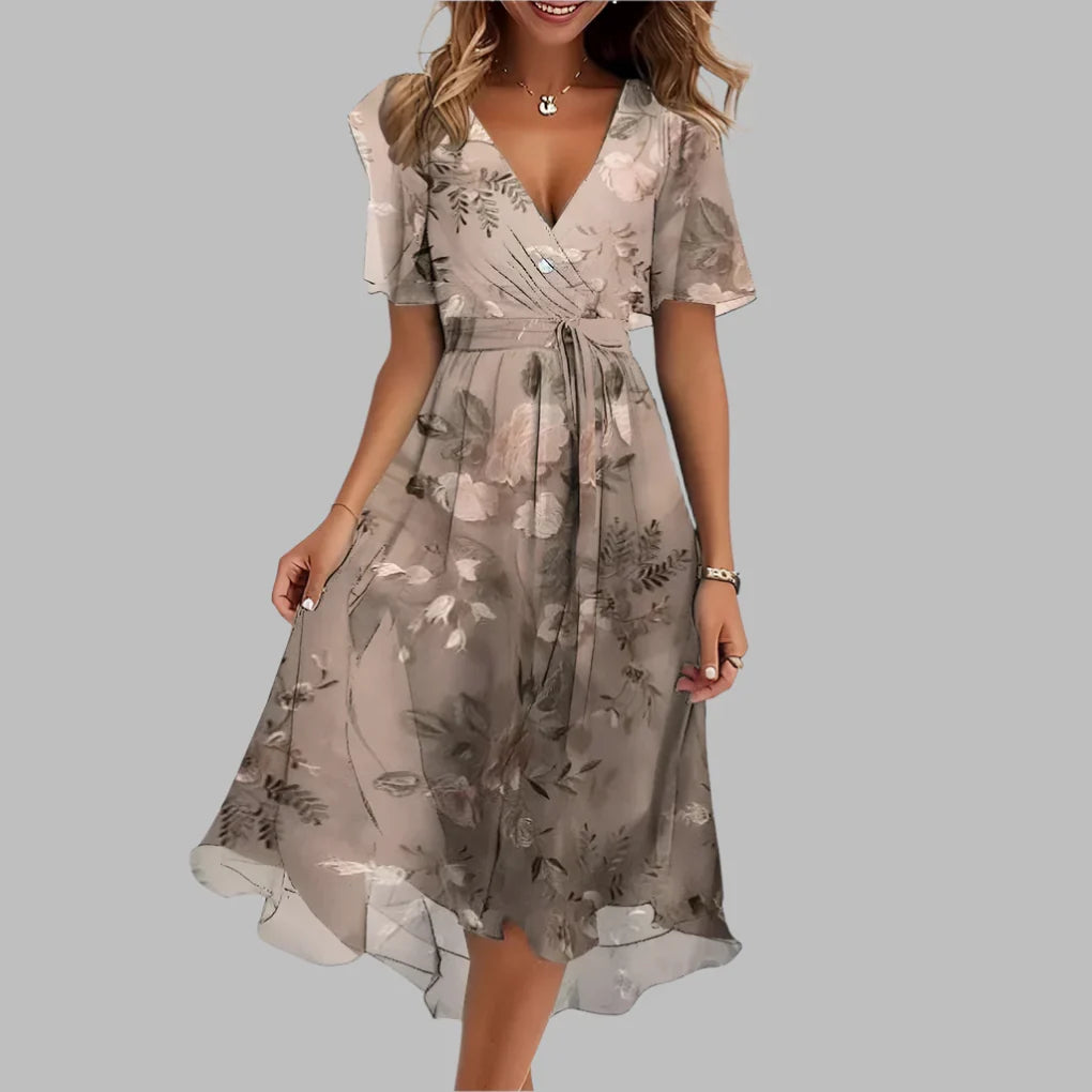 Stijlvolle geplooide midi-jurk met bloemenprint voor dames