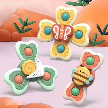 PurePlay Montessori Spinner Speelgoed | Sensorisch Speelgoed met Zuignap voor Baby's – Ideaal voor Tafels, Ramen en Kinderstoelen