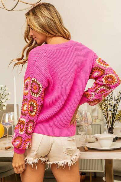 Comfortabel Gebreide Wintertrui Met V-hals Roze