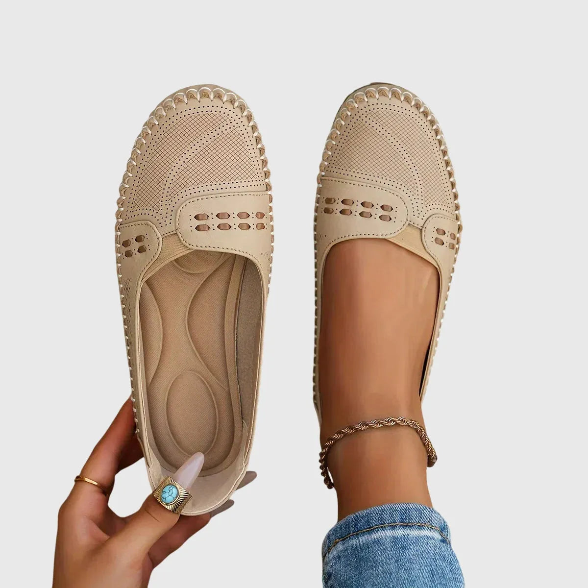 Beatrix geperforeerde damesloafers met instapmodel