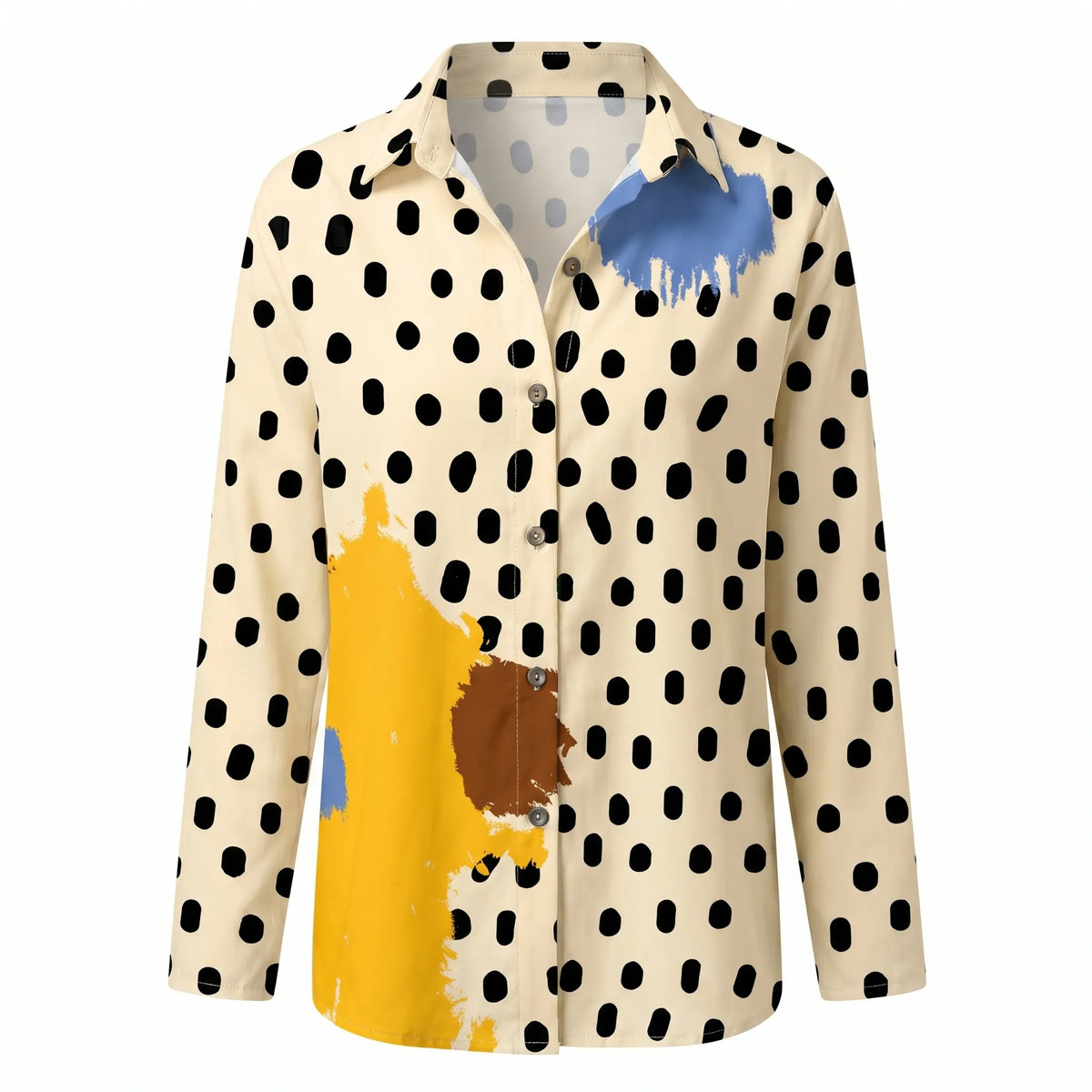 Beth oversized damesblouse met halsinkeping en knoopsluiting
