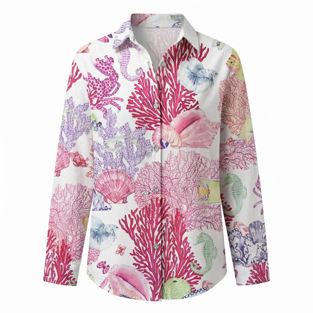 Beth oversized damesblouse met halsinkeping en knoopsluiting
