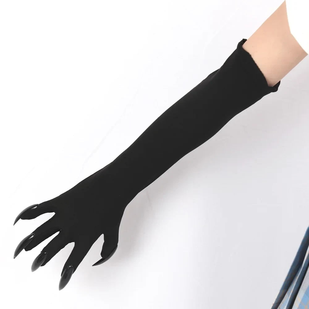 Zwarte klauwhandschoenen tot aan de elleboog voor Halloween-heksenkostuum