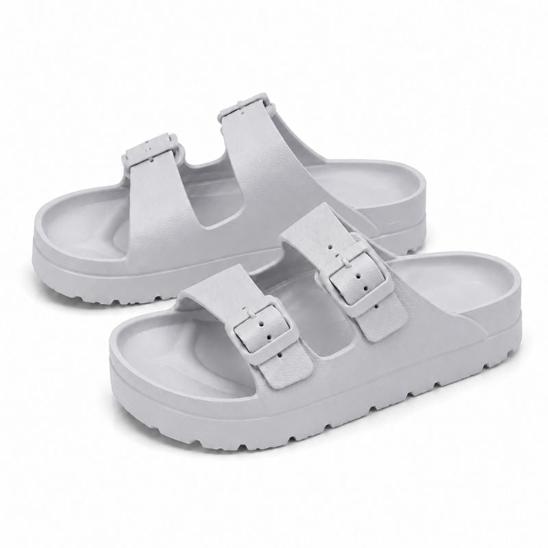Zwarte orthopedische plateau-slippers met gevoerd EVA-schuim en verstelbare gespen