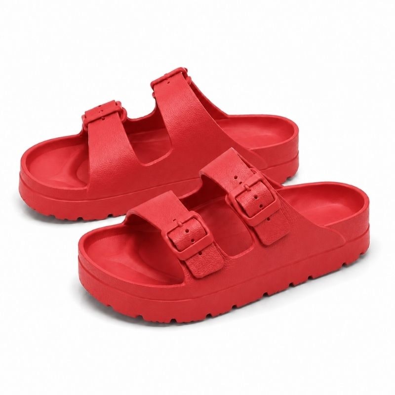 Zwarte orthopedische plateau-slippers met gevoerd EVA-schuim en verstelbare gespen