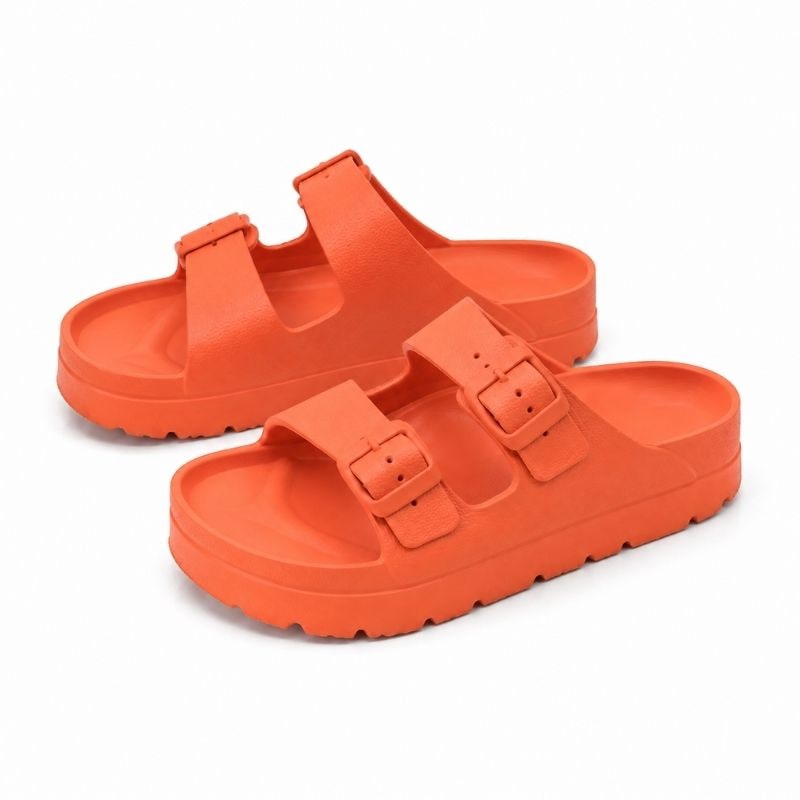 Zwarte orthopedische plateau-slippers met gevoerd EVA-schuim en verstelbare gespen