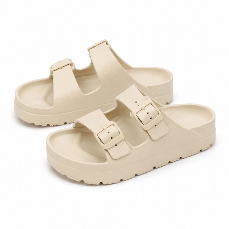 Zwarte orthopedische plateau-slippers met gevoerd EVA-schuim en verstelbare gespen
