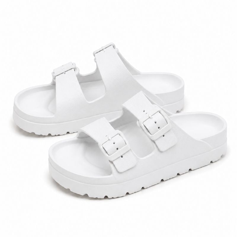 Zwarte orthopedische plateau-slippers met gevoerd EVA-schuim en verstelbare gespen