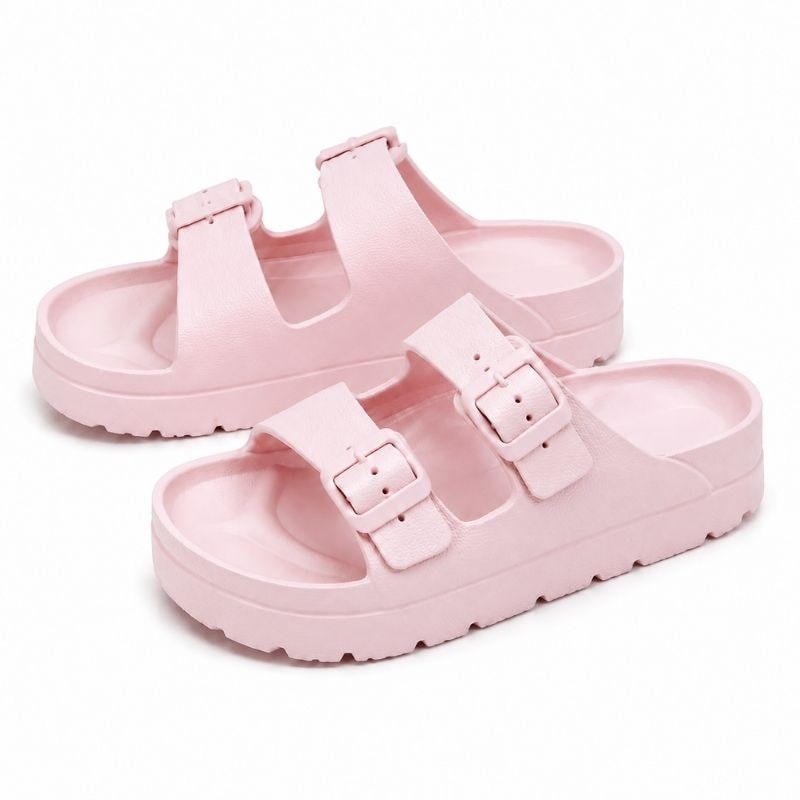 Zwarte orthopedische plateau-slippers met gevoerd EVA-schuim en verstelbare gespen