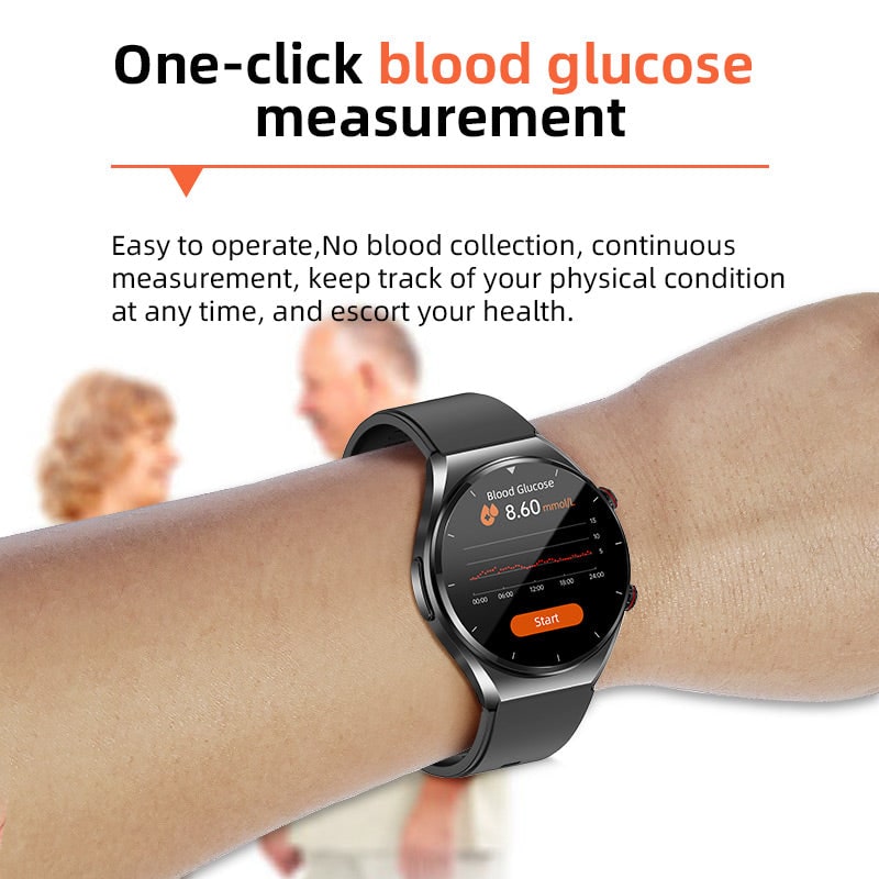 Bloeddruk-smartwatch met hartslagmeter, ronde wijzerplaat, gezondheidsregistratie, verstelbaar, ECG