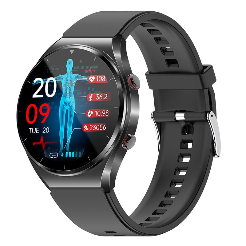 Bloeddruk-smartwatch met hartslagmeter, ronde wijzerplaat, gezondheidsregistratie, verstelbaar, ECG