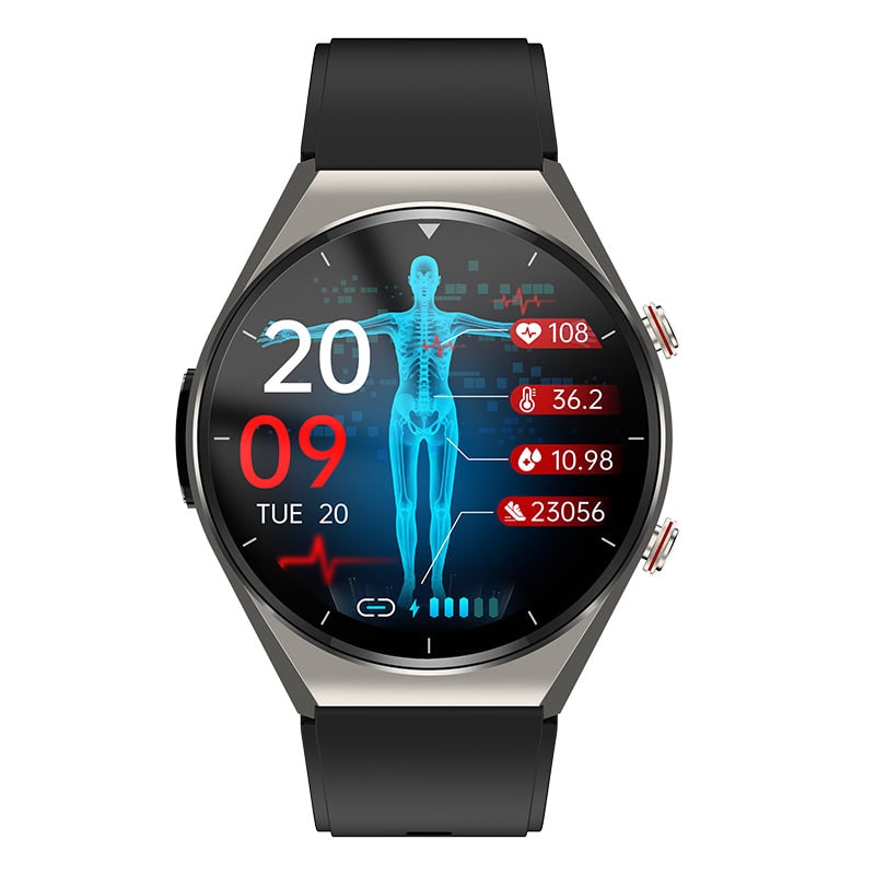 Bloeddruk-smartwatch met hartslagmeter, ronde wijzerplaat, gezondheidsregistratie, verstelbaar, ECG
