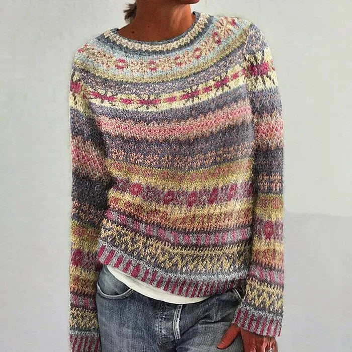 Briallen damestrui met Fair Isle-patroon en ronde hals
