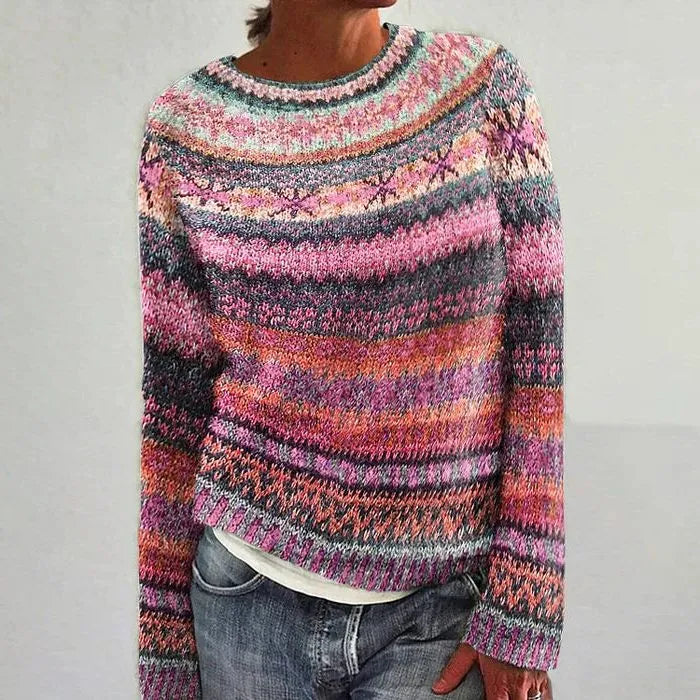 Briallen damestrui met Fair Isle-patroon en ronde hals