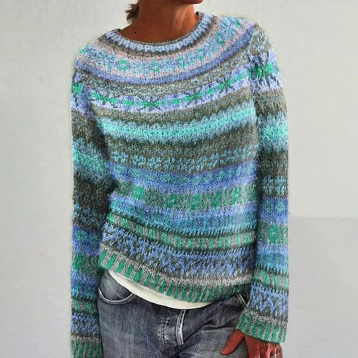 Briallen damestrui met Fair Isle-patroon en ronde hals