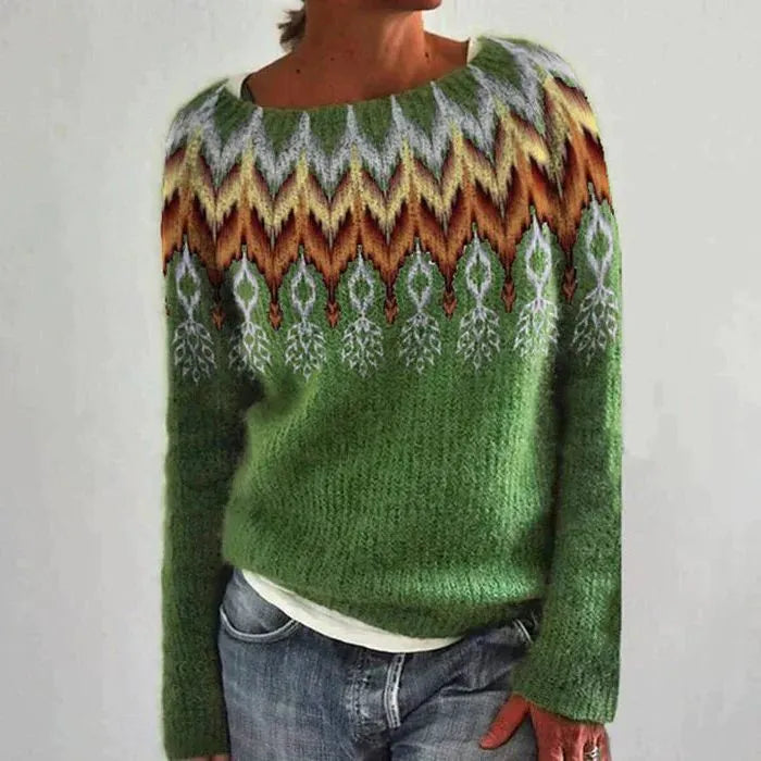 Briallen damestrui met Fair Isle-patroon en ronde hals