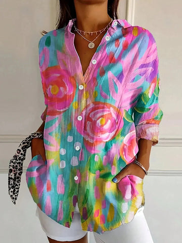 Brielle oversized damesblouse met abstracte print en knoopsluiting