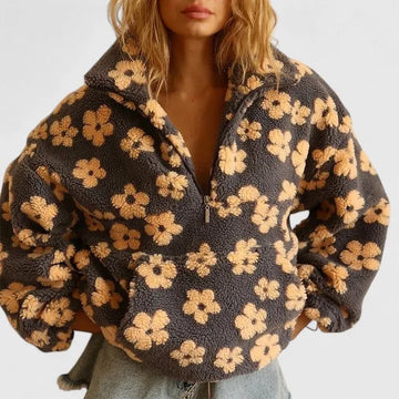 Briony fleece damestrui met bloemenprint en halve rits