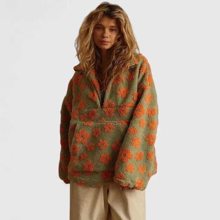 Briony fleece damestrui met bloemenprint en halve rits