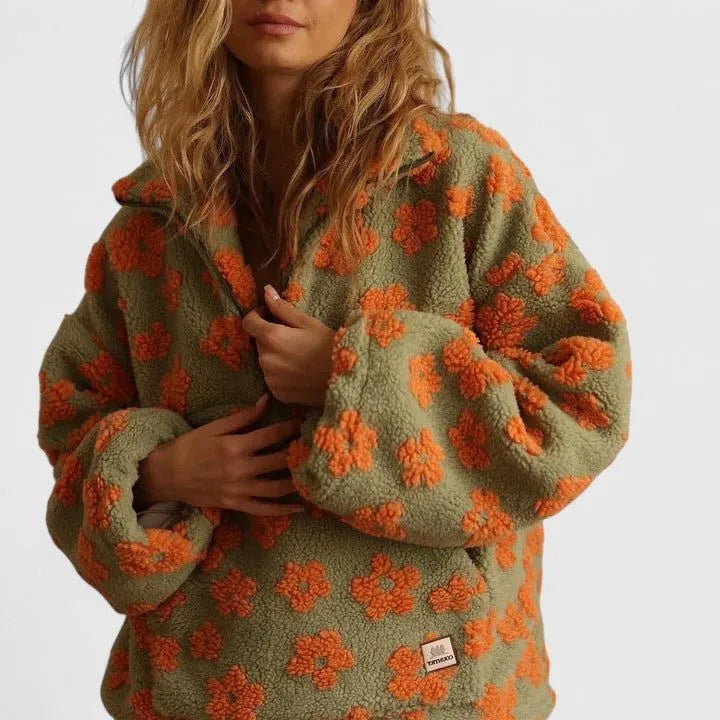 Briony fleece damestrui met bloemenprint en halve rits