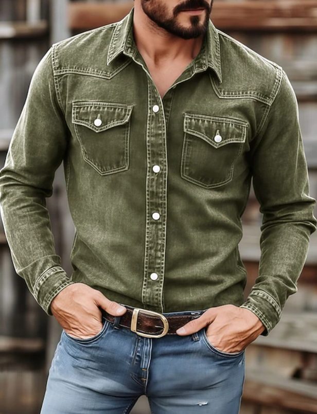 Denim overhemd met knoopsluiting voor heren