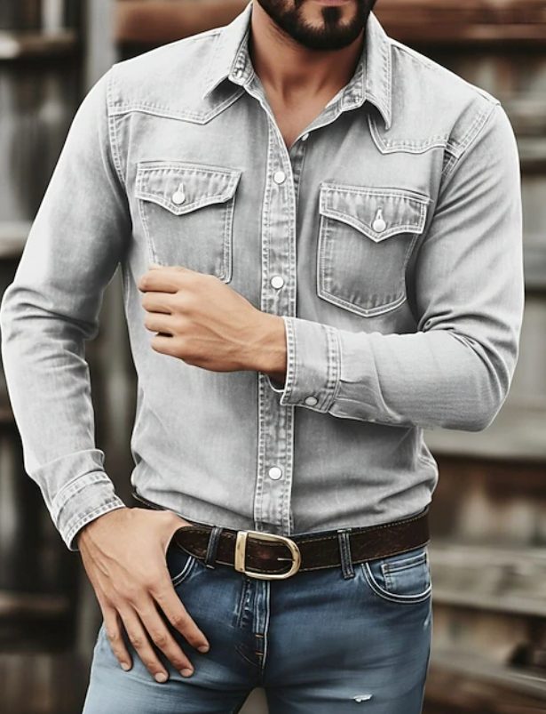 Denim overhemd met knoopsluiting voor heren