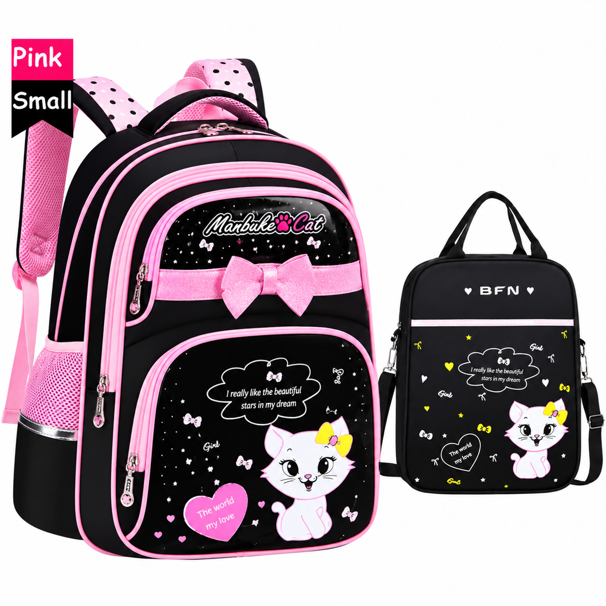Kinderrugzak met lunchbox set met bijpassend etui cartoonkat print waterdicht en tas combo