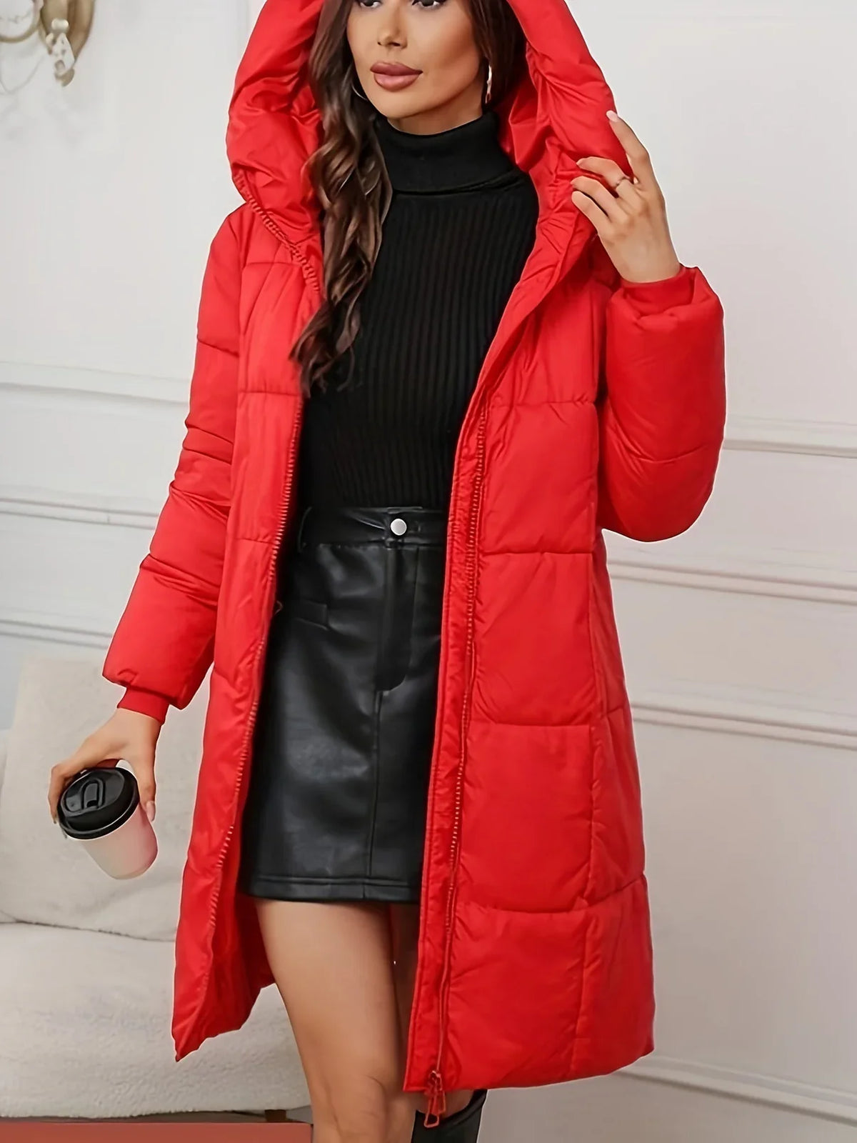 Gewatteerde lange Puffer Winterjas Met Capuchon Voor Dames - Claire