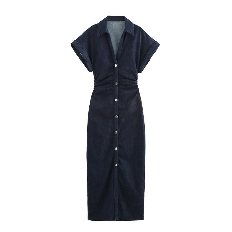 Getailleerde denim midi-jurk voor dames