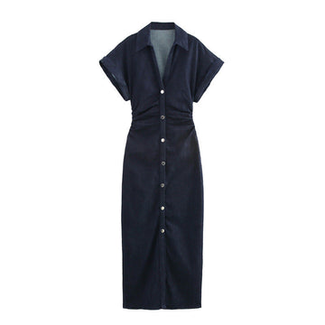 Getailleerde denim midi-jurk voor dames