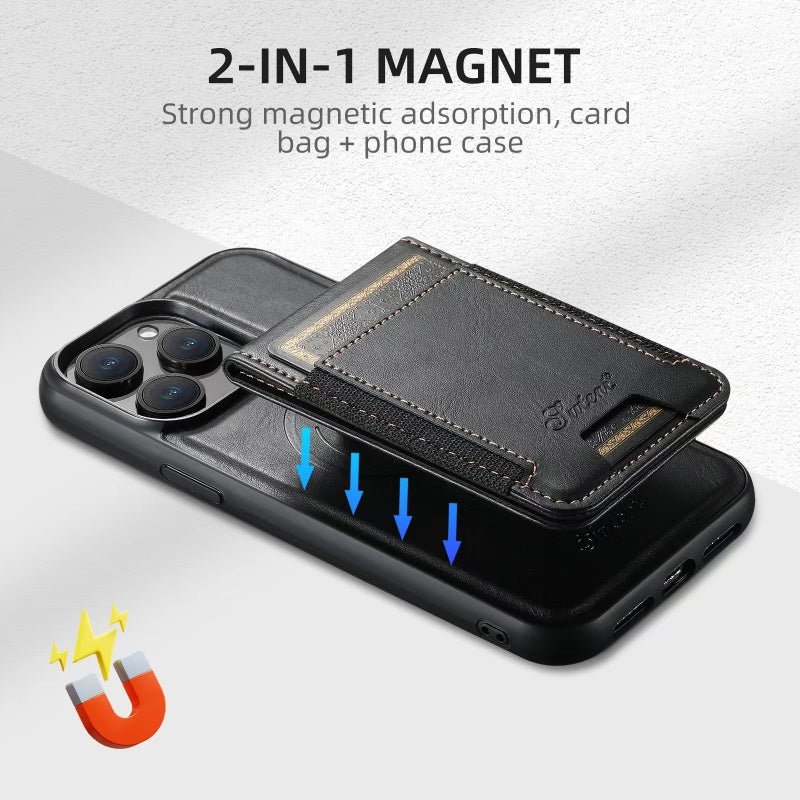 Premium Lederen iPhone Hoesje met Kaartenvak | Duurzaam & Draadloos Oplaadbaar