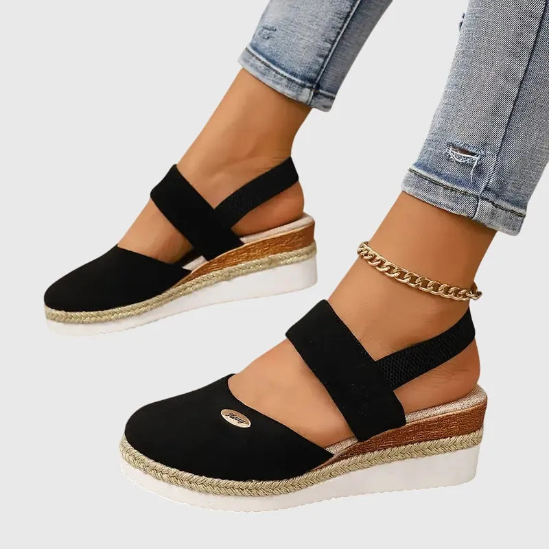 Cadie slingback-espadrillesandalen voor dames met plateauzool
