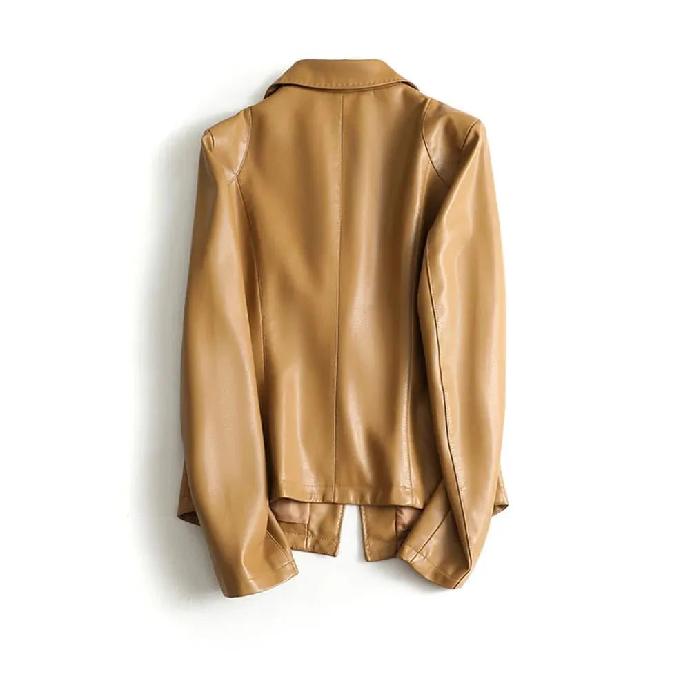 Camellia leren damesblazer met enkele knopenrij en revers
