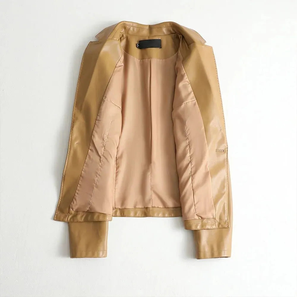 Camellia leren damesblazer met enkele knopenrij en revers