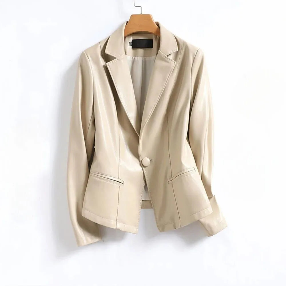 Camellia leren damesblazer met enkele knopenrij en revers