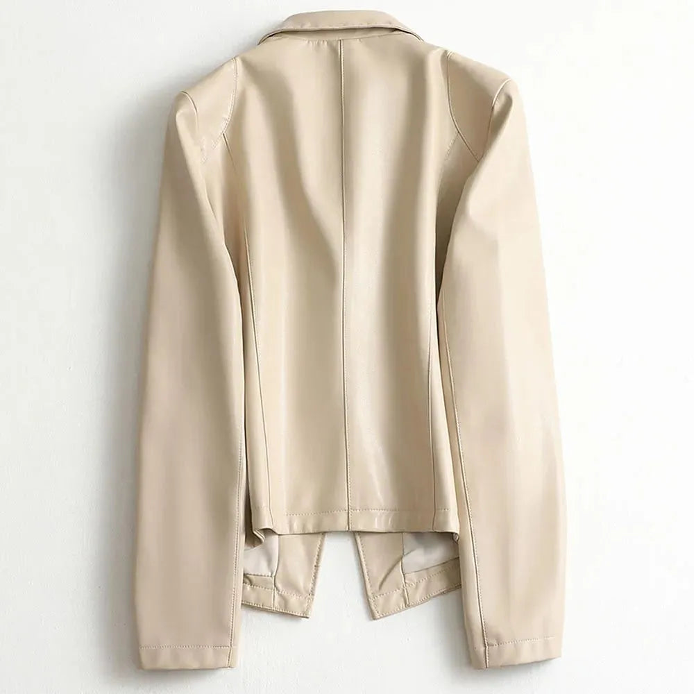 Camellia leren damesblazer met enkele knopenrij en revers