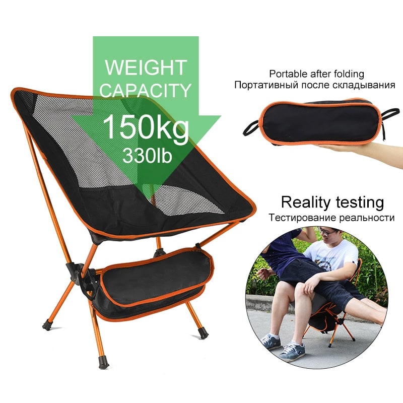 Campingstoel inklapbaar voor buiten met aluminium frame en ademend mesh, draagbare strandstoel