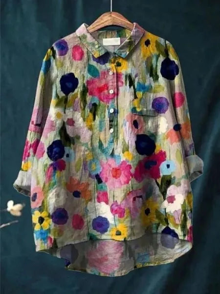 Caroline damesblouse met bloemenprint en oversized kraag