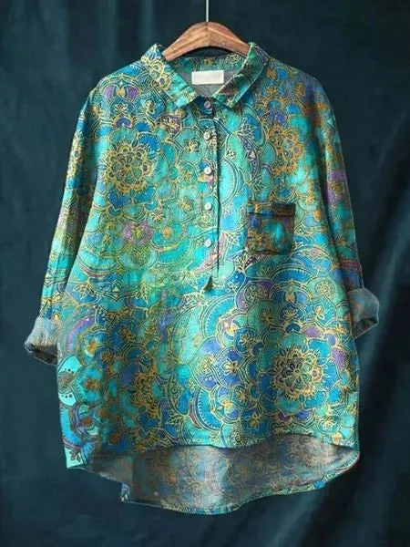 Caroline damesblouse met bloemenprint en oversized kraag