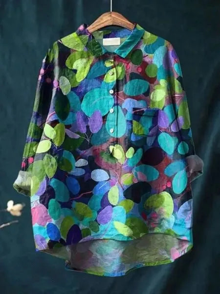 Caroline damesblouse met bloemenprint en oversized kraag