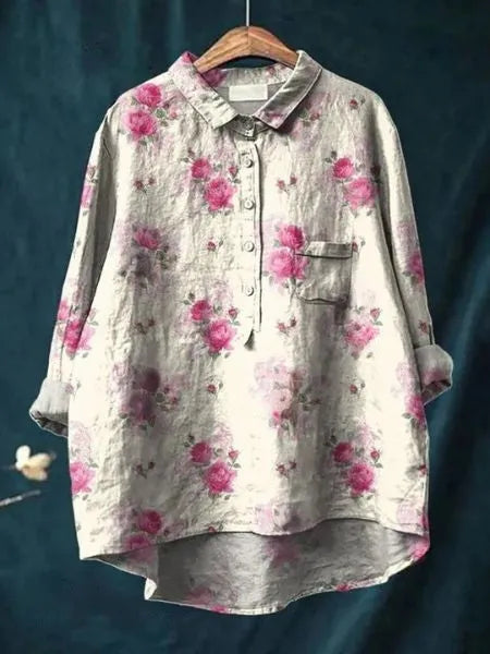 Caroline damesblouse met bloemenprint en oversized kraag