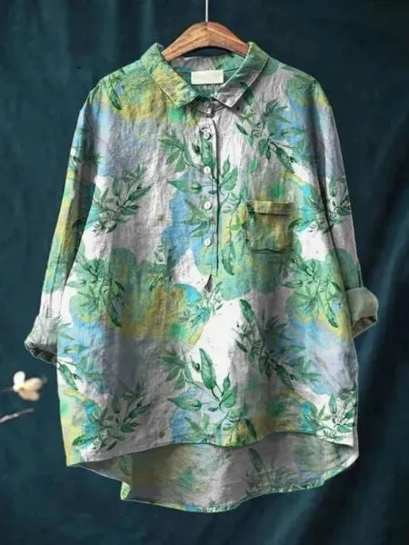 Caroline damesblouse met bloemenprint en oversized kraag