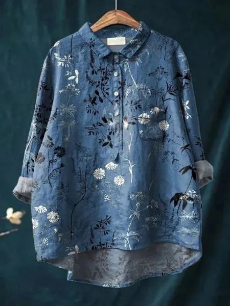 Caroline damesblouse met bloemenprint en oversized kraag