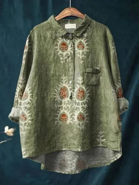 Caroline damesblouse met bloemenprint en oversized kraag