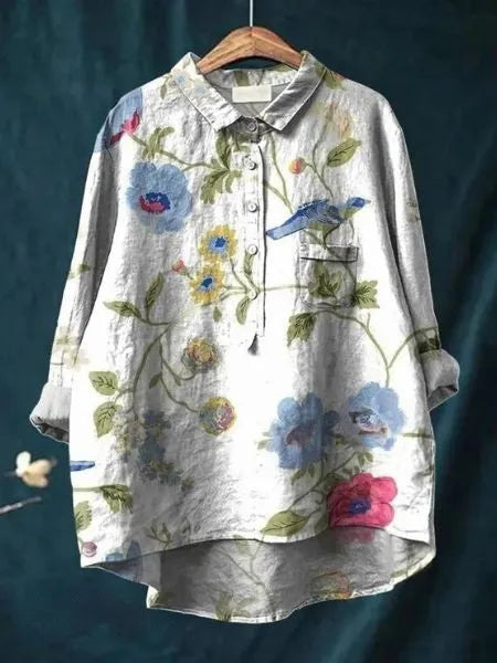 Caroline damesblouse met bloemenprint en oversized kraag