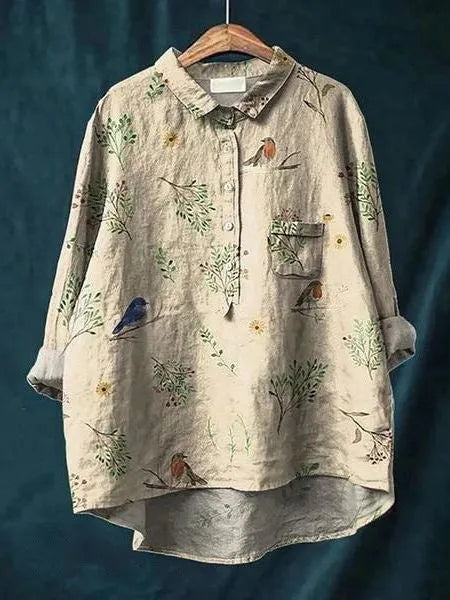Caroline damesblouse met bloemenprint en oversized kraag